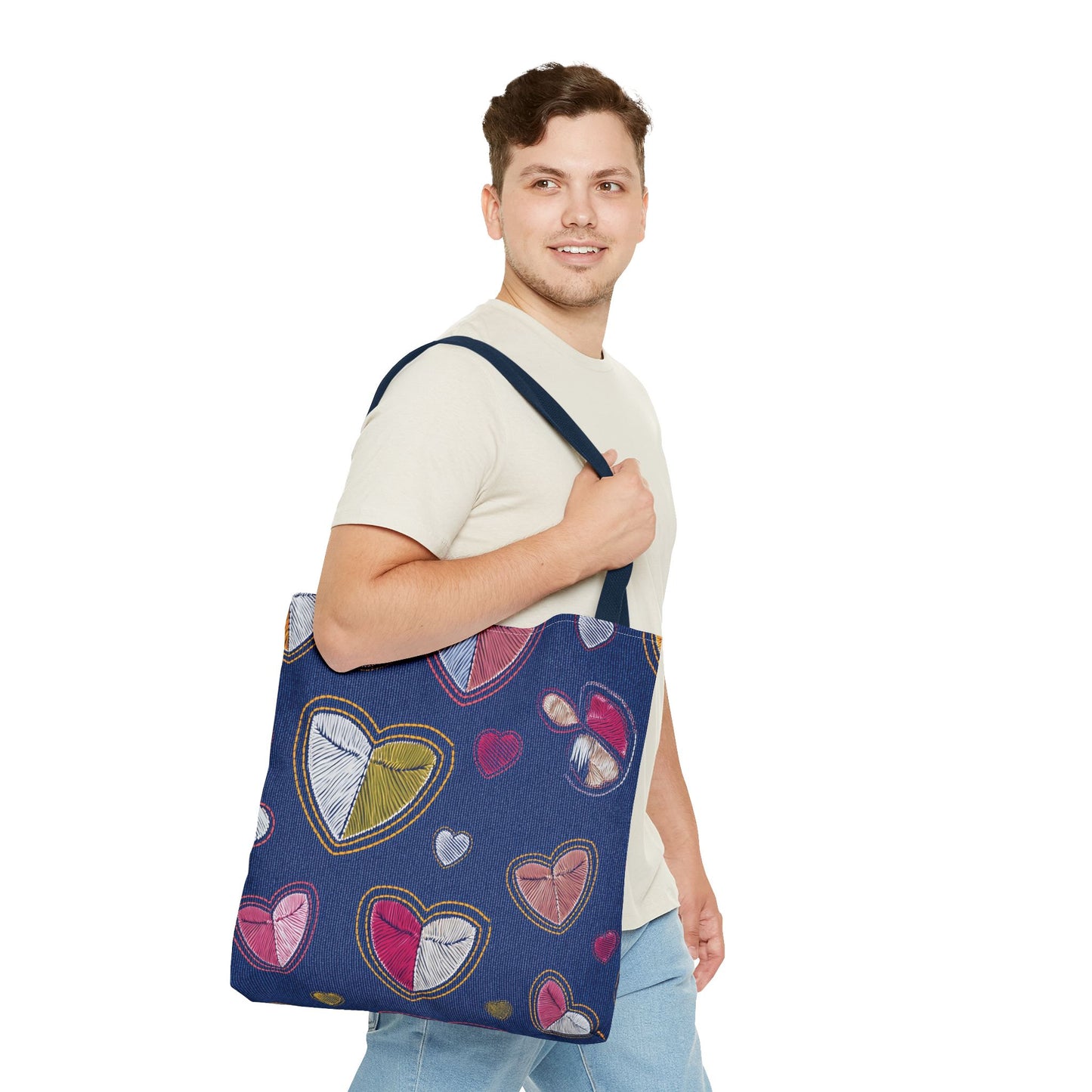 Love Day Graphic Design Denim Fabric Imitation Print Unisex Canvas Bag POLY 3 Sizes Tote Bag 201-7