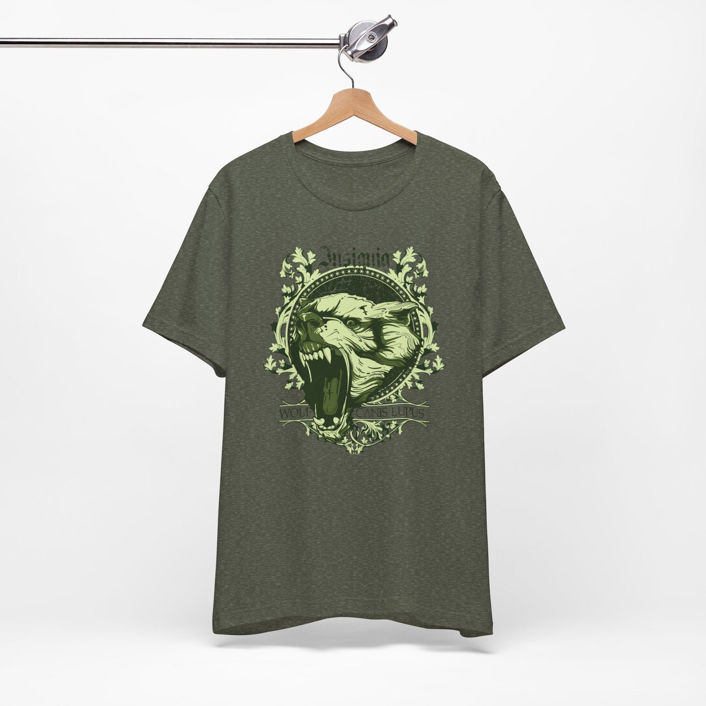 Howling Wolf Skull Tee Gothic Vintage Crest, Green Graphic Shirt Art-54