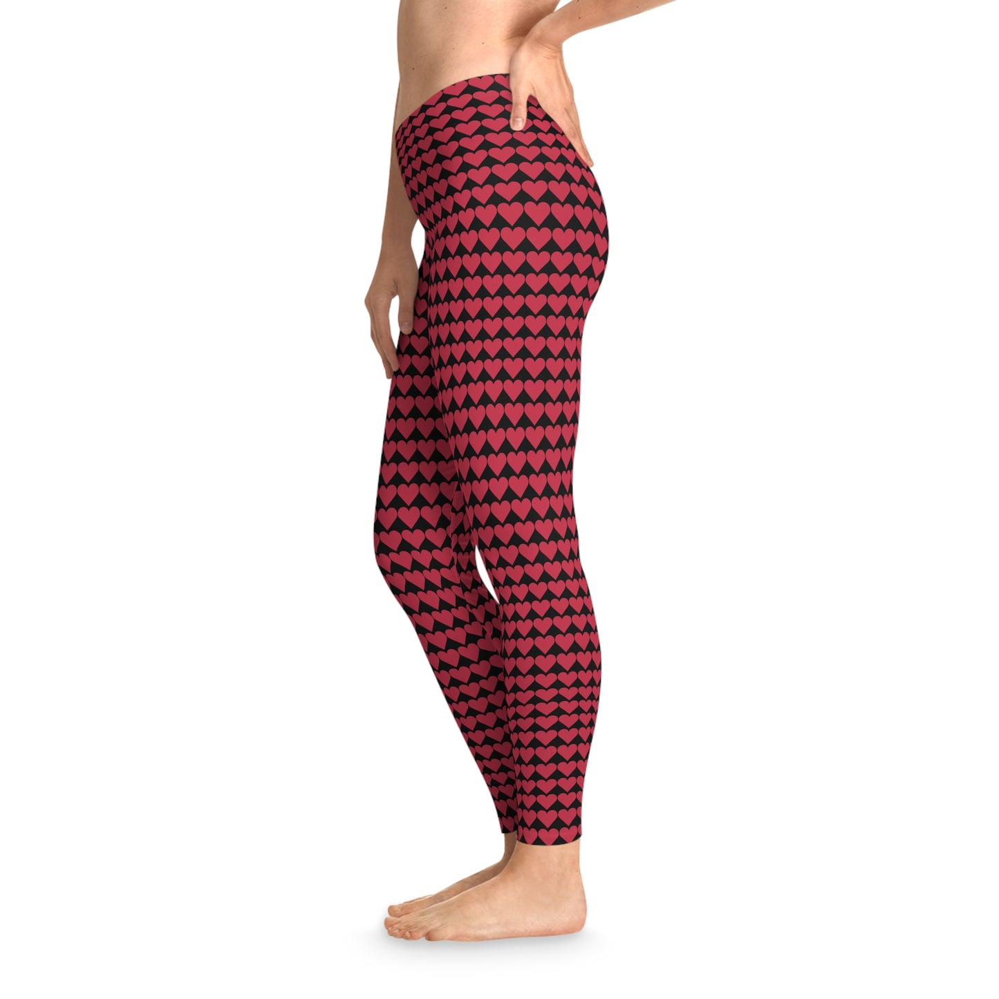 Red Heart Black Leggings, Heart Yoga Pants, Heart Leggings