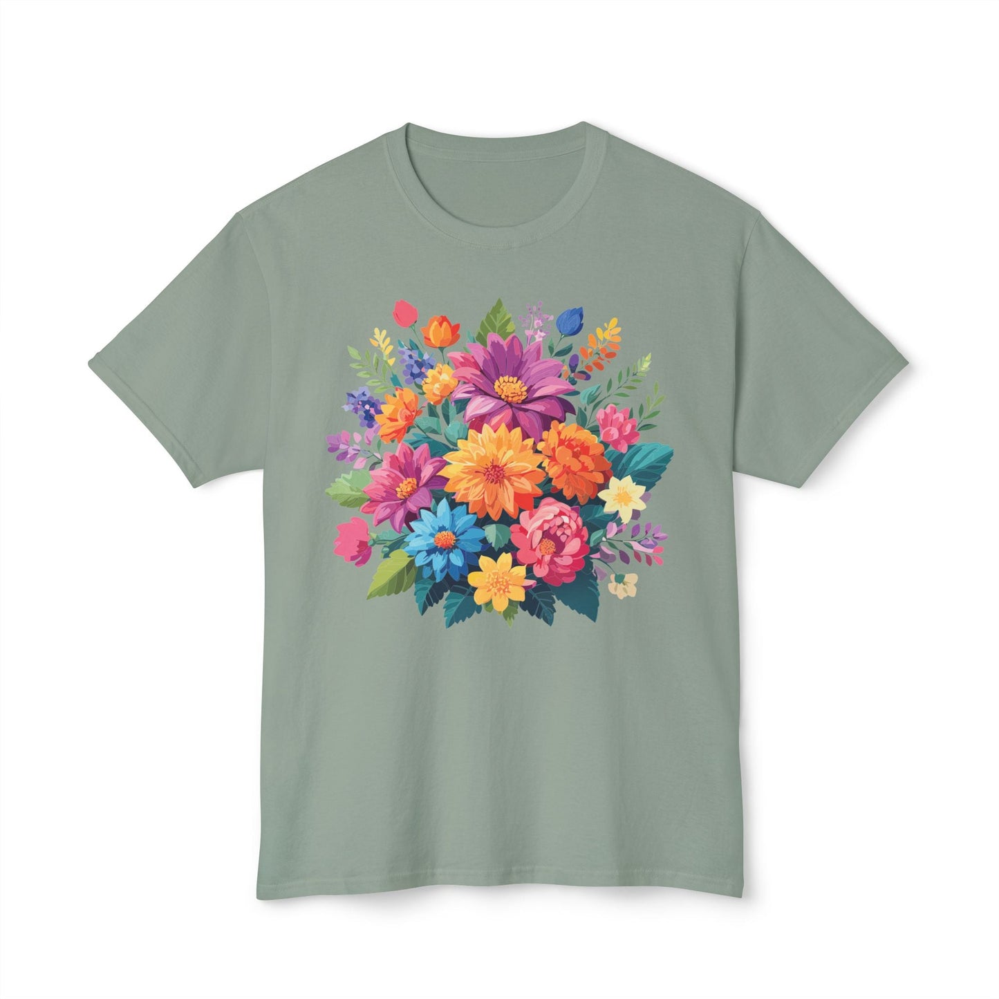 Unisex HD Cotton T Shirt With Floral Art Print Vintage Flowers Tee For Everyday Style