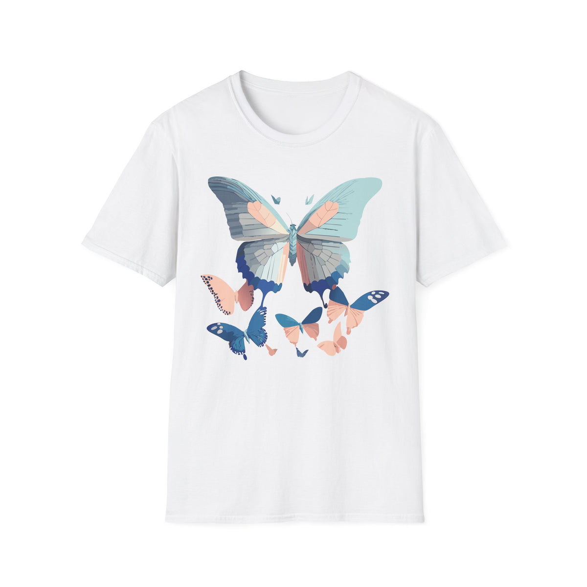 Butterfly Trio T‑Shirt — Pastel Blue & Peach Butterfly Graphic Design Unisex 100 Cotton Gildan T-Shirt