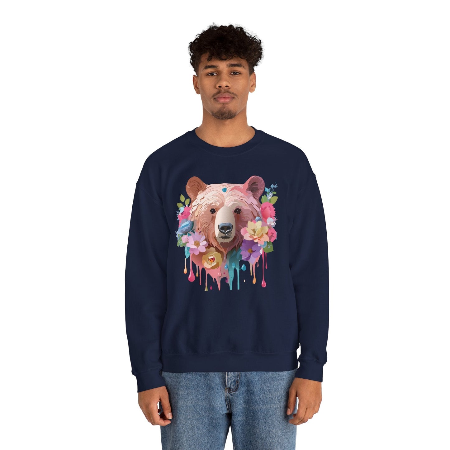 Unisex Floral Bear Sweatshirt Art Design Animals Print Gildan 18000
