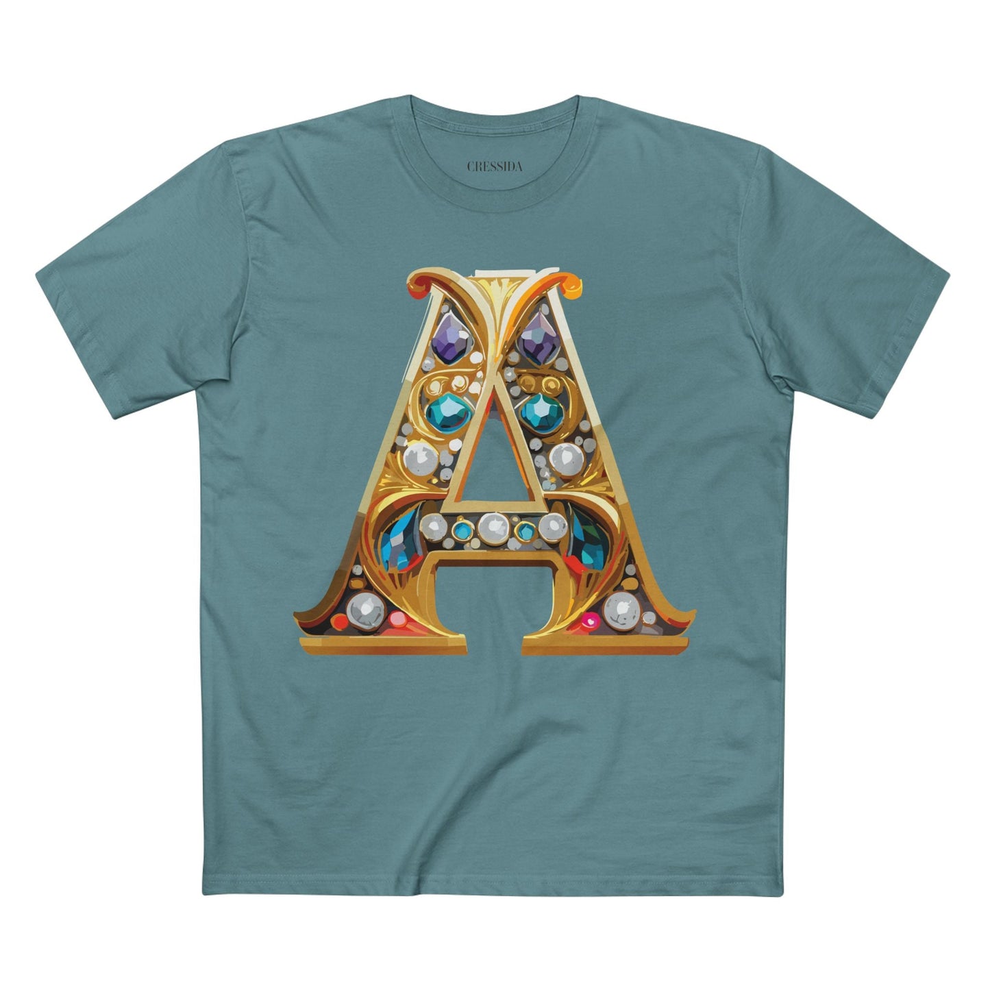 Letter A Graphic Design Tee Unisex 100 Cotton With Antique Gold Letters Artwork T-Shirt