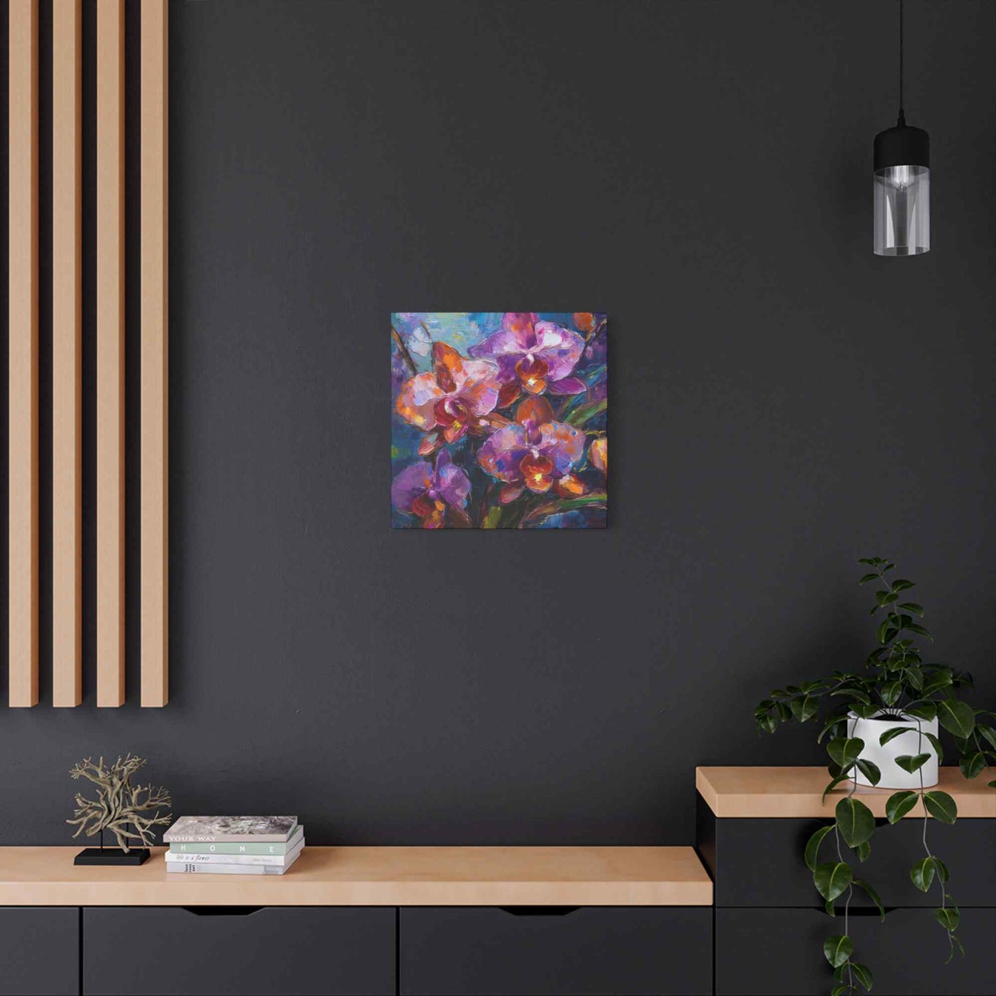 Purple Orchids Print Canvas, Floral Oil Paint Print 20x20, 24x24, 30x30, 32x32, 36x36 Art Design Pine-Wood Inner Frame MC-132