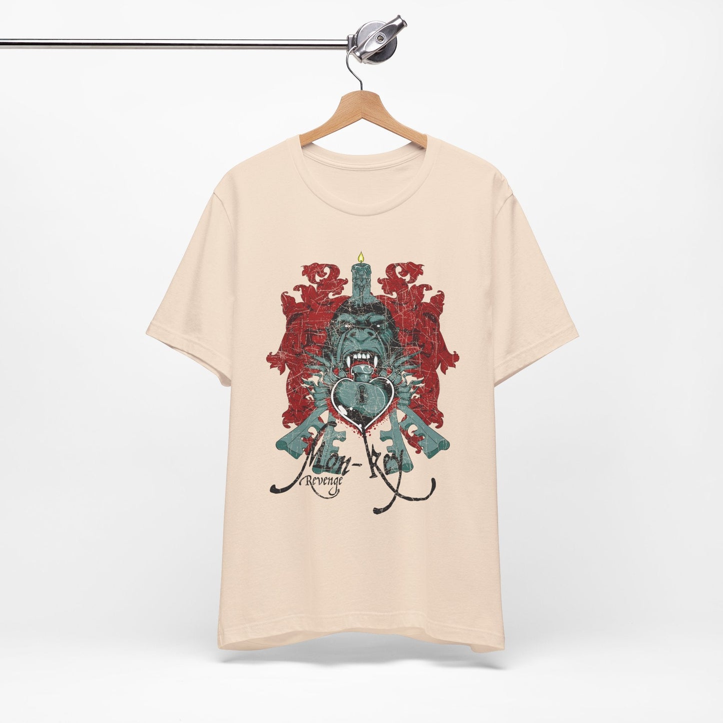 Gorilla Crest with Sword and Heart T-Shirt Heraldic Gothic Design Rock Band T-Shirt