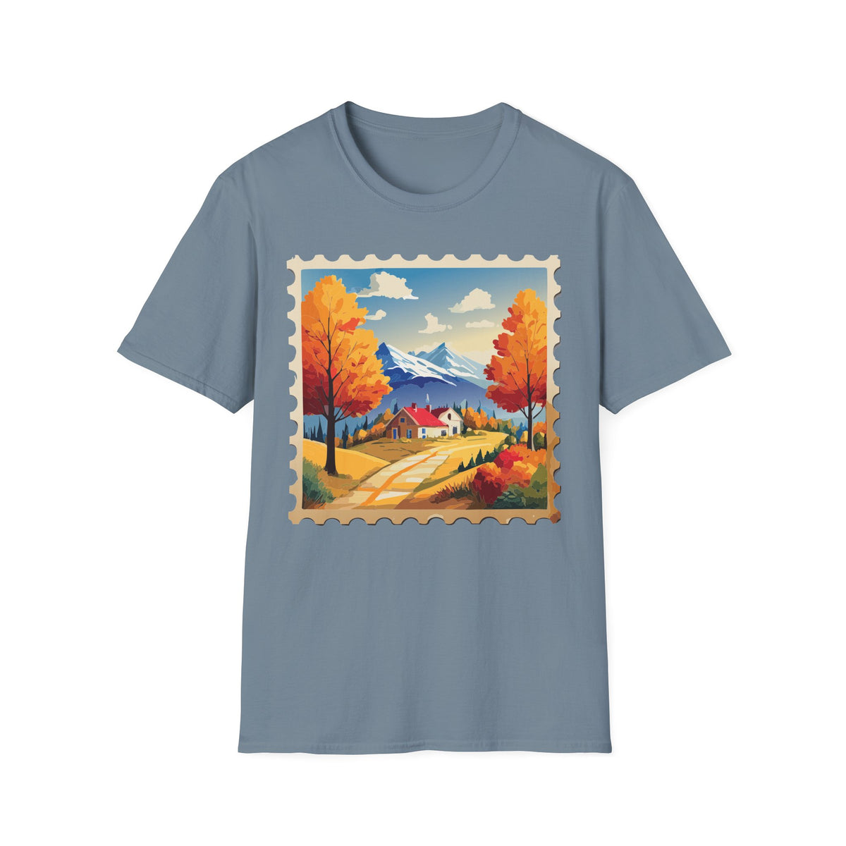 Autumn Mountain Landscape T-Shirt | Fall Trees Cabin Scenic Print