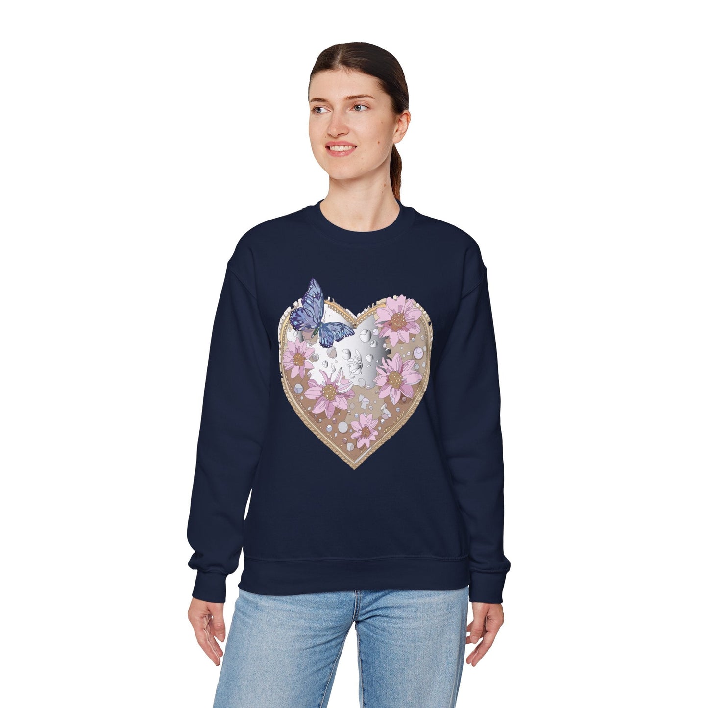 Floral Heart Love Sweatshirt For Valentines Day Unisex Heavy Blend Crewneck Sweatshirt