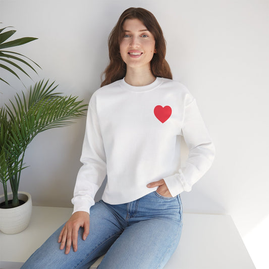 Small Red Heart Sweatshirt Unisex Love Design Gildan 18000 Heavy Blend Crewneck Valentines Day