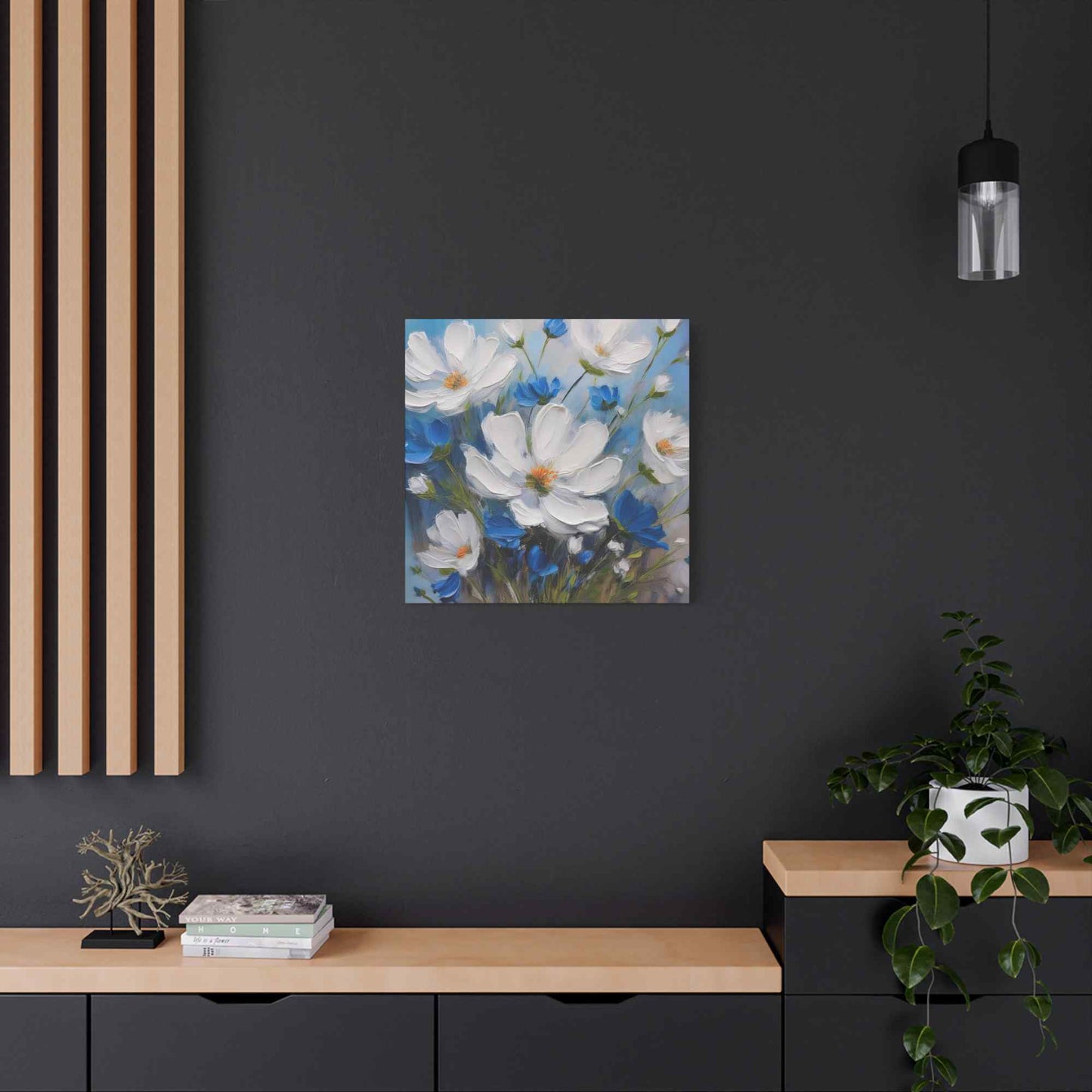 White Flowers Print Canvas, White Flowers Oil Paint Print 20x20, 24x24, 30x30, 32x32, 36x36, Art Design Print Non-Frame MC-9