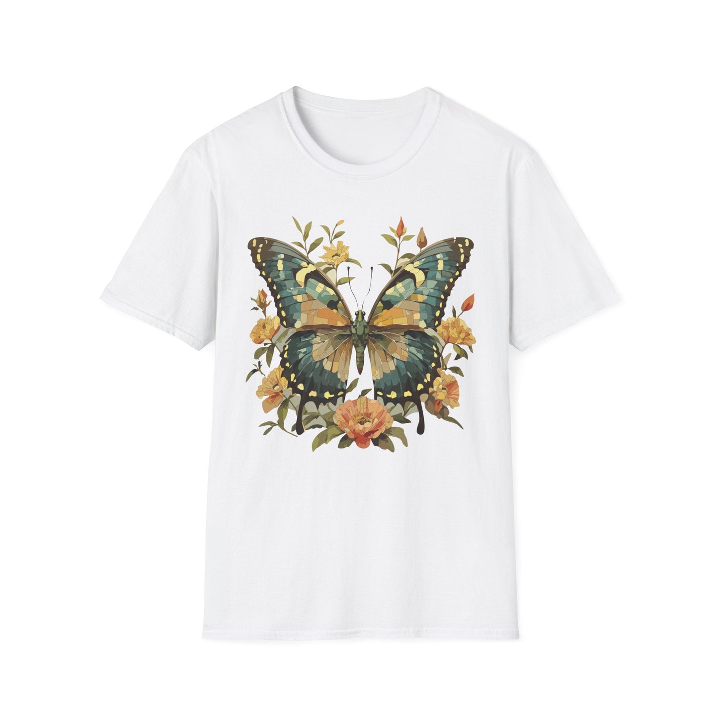 Butterfly Print T Shirt Unisex Monarch Shirt Gildan Softstyle 64000 Ring Spun Cotton