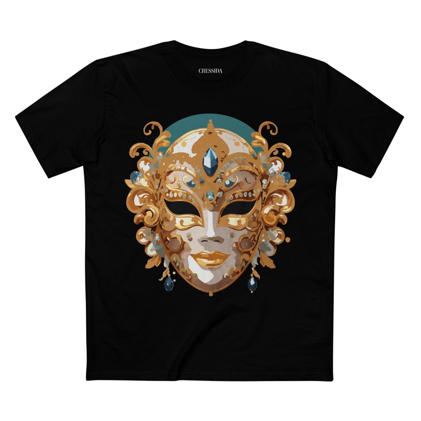 Carnival Mask Graphic T-Shirt Unisex 100 Cotton With Antique Gold Art Design Tee 3