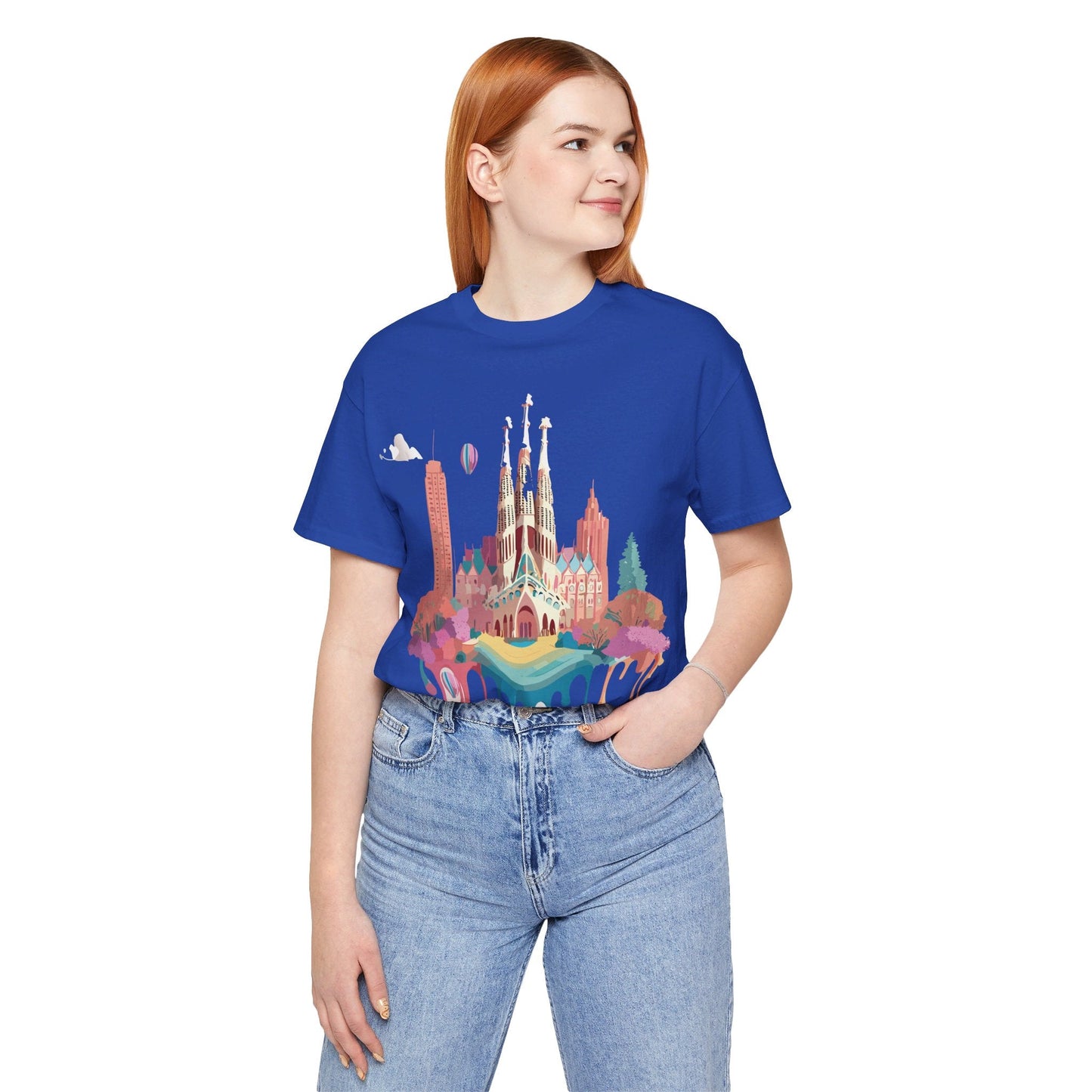 Adelpha Barcelona Themed Graphic Tee Unisex Short Sleeve Art Design For Everyday Comfort