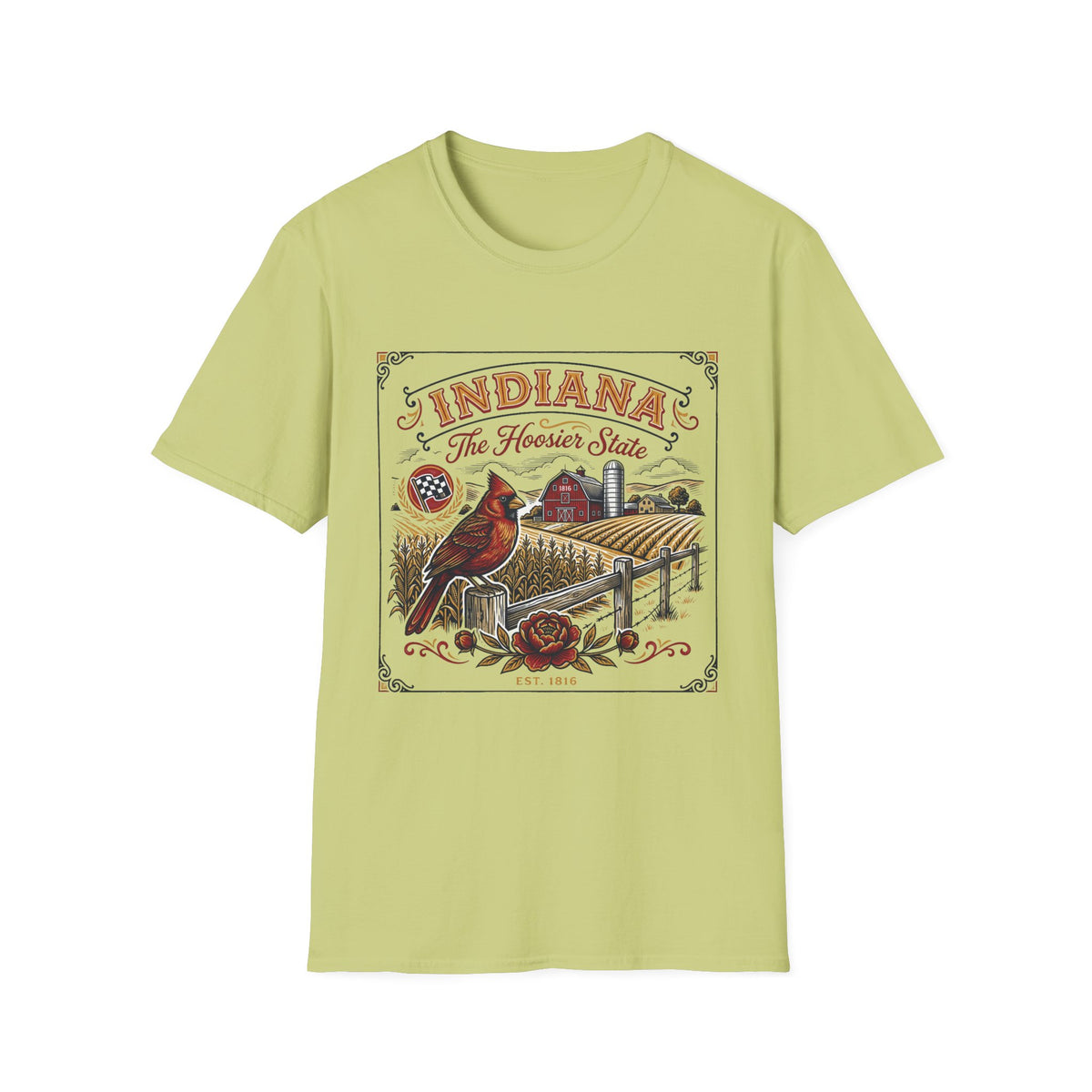 Indiana The Hoosier State T-Shirt — Cardinal Bird Farm Vintage Travel Tourist Graphic Design Unisex 100 Cotton Gildan T-Shirt
