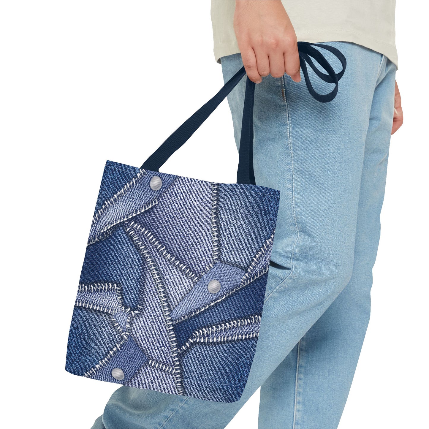 Denim Fabric Imitation Print Unisex Canvas Bag Poly Spun 3 Sizes Tote Bag 112