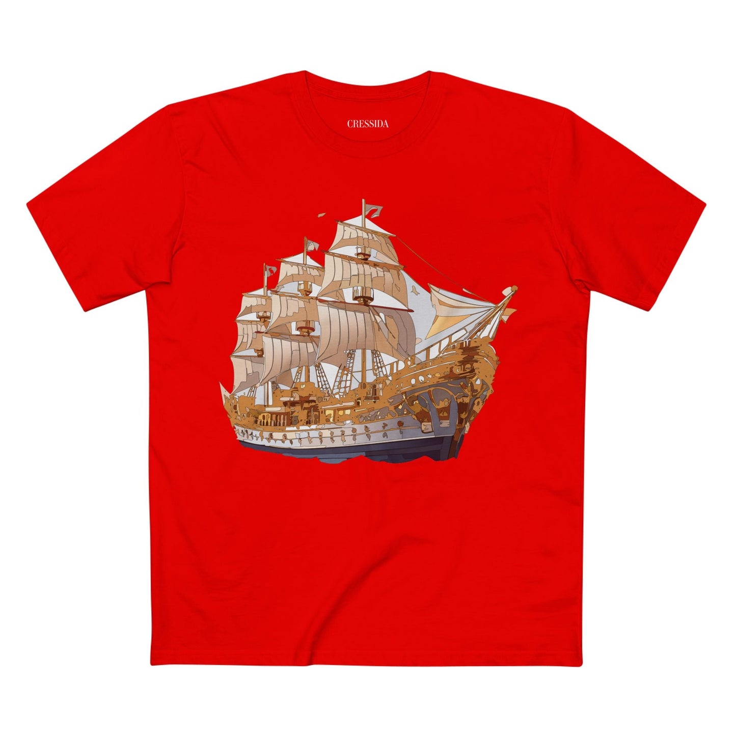 Ship Graphic Unisex 100 Cotton T-Shirt with Gold Frigate Art Design 9