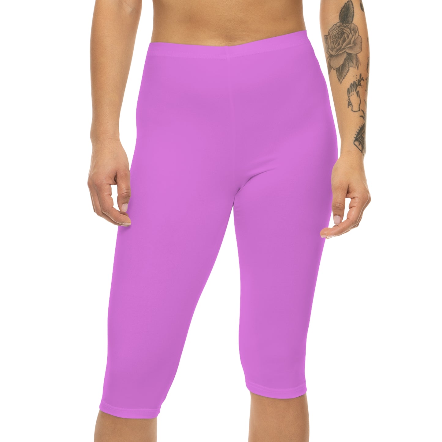 Violet Color Women's Brushed Suede Poly Span Casual Capri Leggings XS-2XL