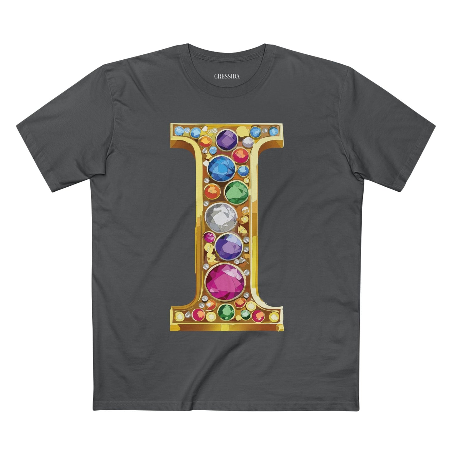 Letter I Graphic Design Tee Unisex 100 Cotton With Antique Gold Letters Artwork T-Shirt