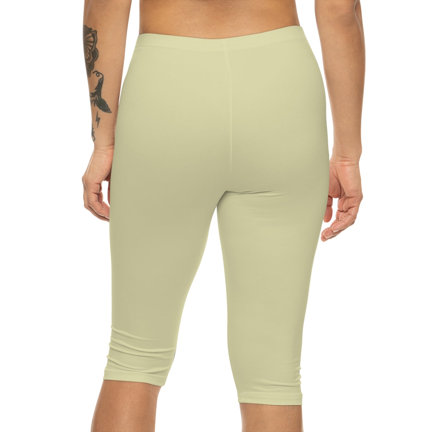 Pale Yellow Color Women's Brushed Suede Poly Span Casual Capri Leggings XS-2XL