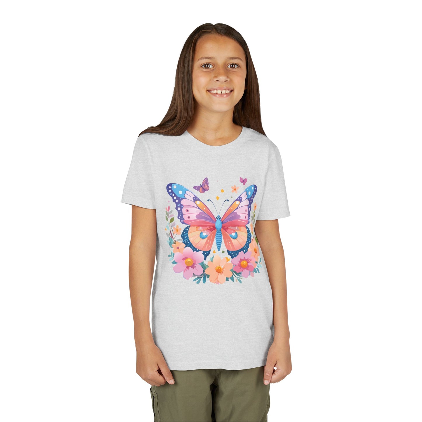 Butterfly Blossom Youth Tee - Colorful Short Sleeve T-Shirt for Spring Celebrations (9-14)