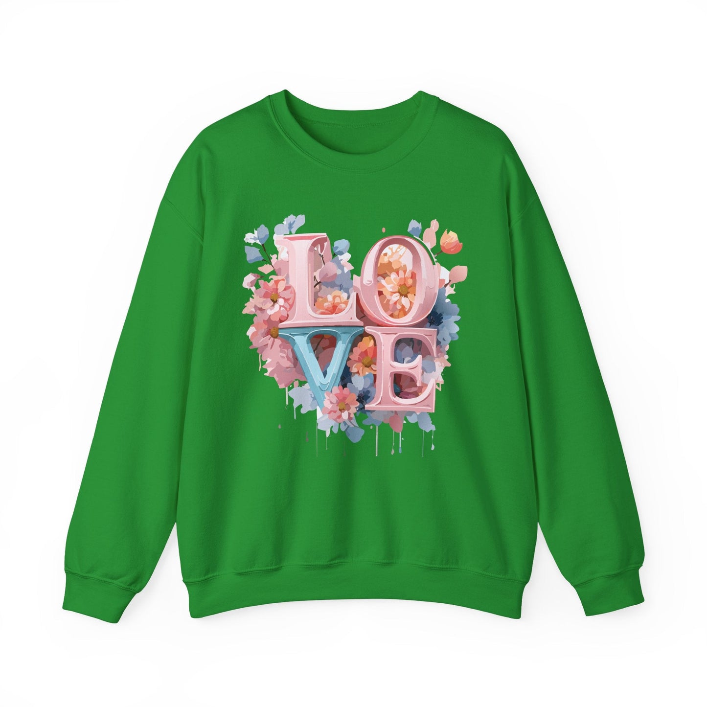 Floral Love Sweatshirt Valentines Day Unisex Heavy Blend Crewneck Gildan 18000 Cotton Polyester