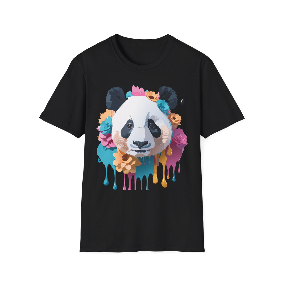 Floral Panda Head T-Shirt | Colorful Drip Art, Cute Animal Tee