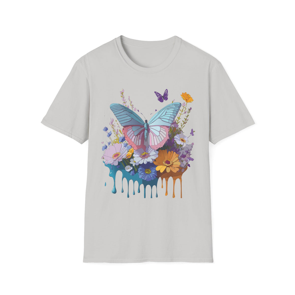 Butterfly Floral T-Shirt – Colorful Nature Garden Graphic Design Unisex 100 Cotton Gildan T-Shirt