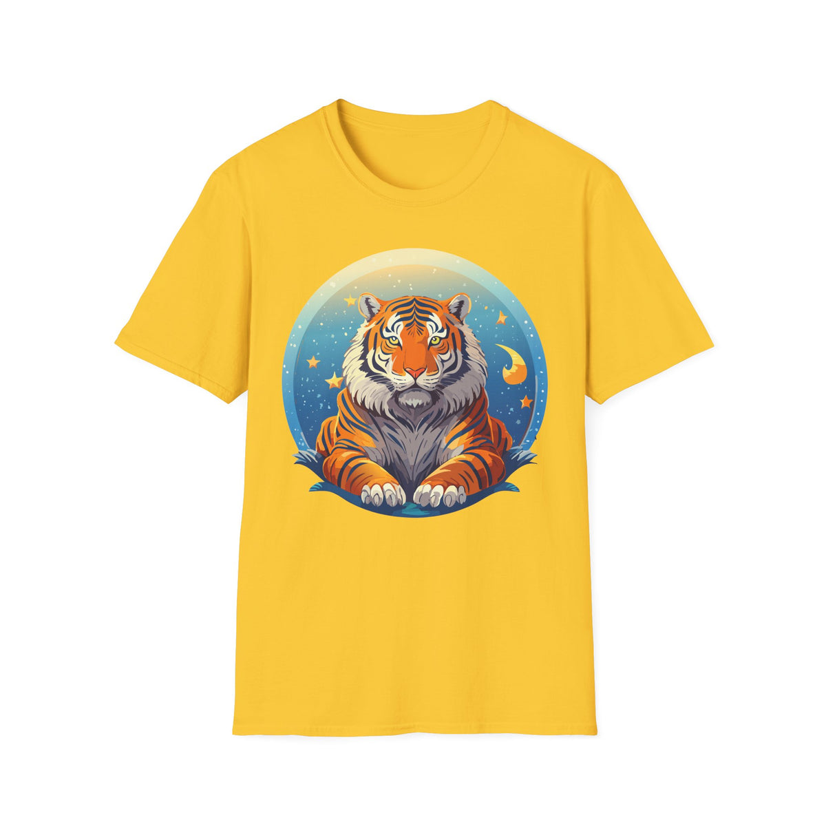 Celestial Tiger Illustration T-Shirt | Night Sky Moon Stars