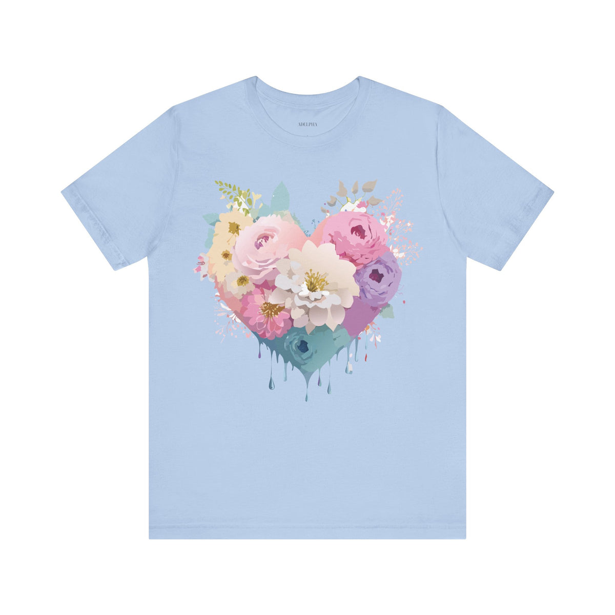 Valentine's Day Graphic Unisex Cotton Bella+Canvas Tee with Floral Art Design d134