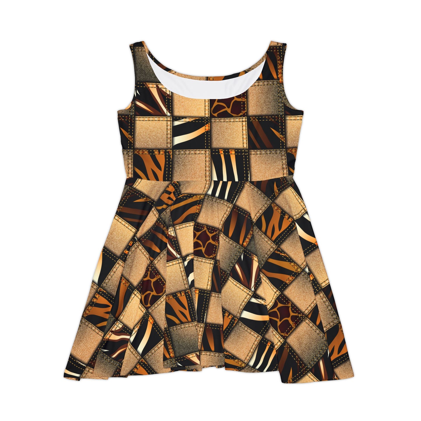 Women Denim Print Skater Dress, Denim Print Poly-Span Dress - 15