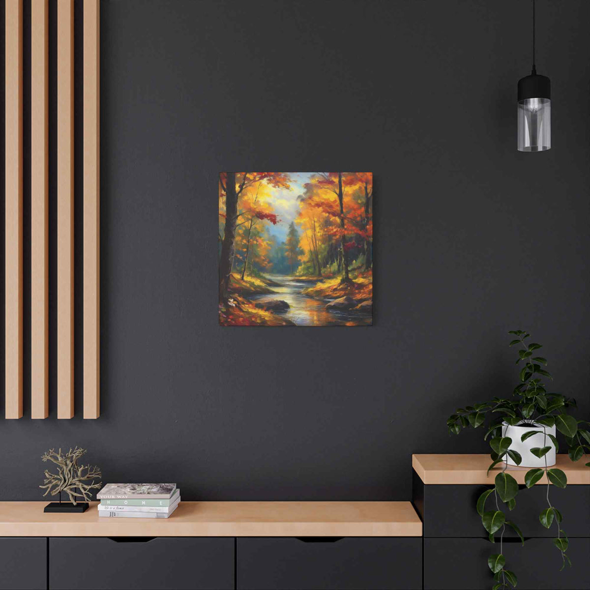 Fall Forest Print Canvas, Oil Paint Print 20x20, 24x24, 30x30, 32x32, 36x36 Art Design Print Pine-Wood Inner Frame MC-104