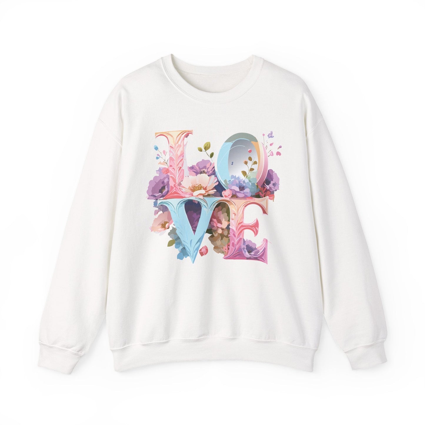 Floral Love Sweatshirt Unisex Crewneck Fifty Fifty Cotton Polyester Valentine Gift