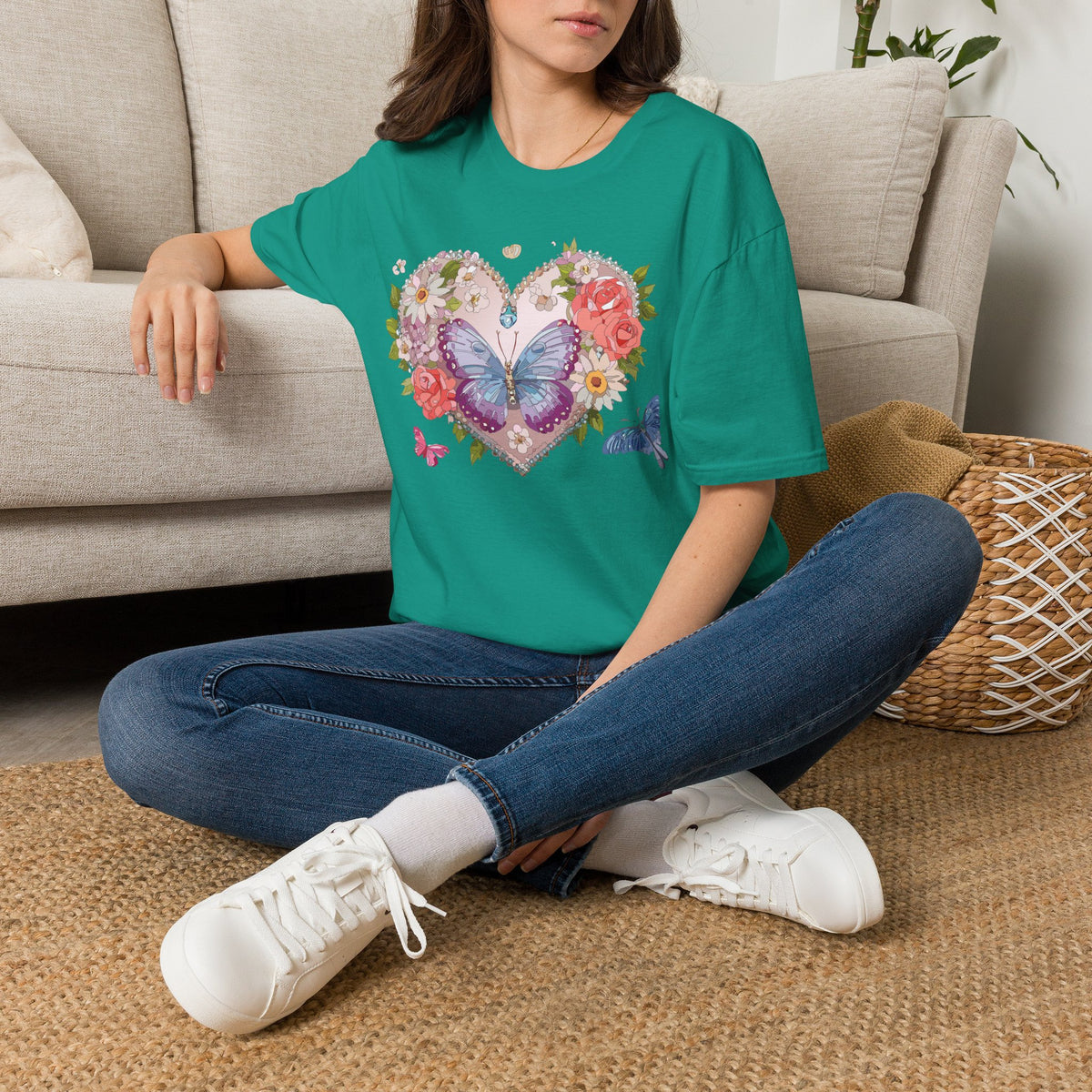 Floral Butterfly Heart Graphic Tee Unisex 100 Cotton Gildan T-Shirt