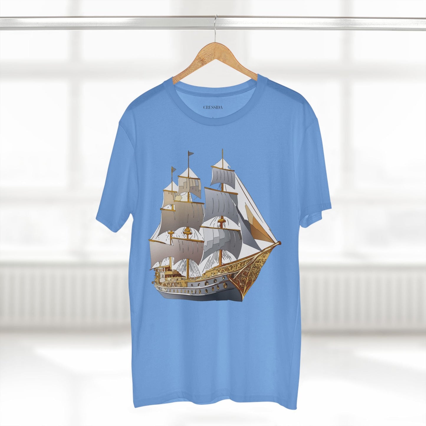 Ship Graphic Unisex 100 Cotton T-Shirt with Gold Frigate Art Design 17