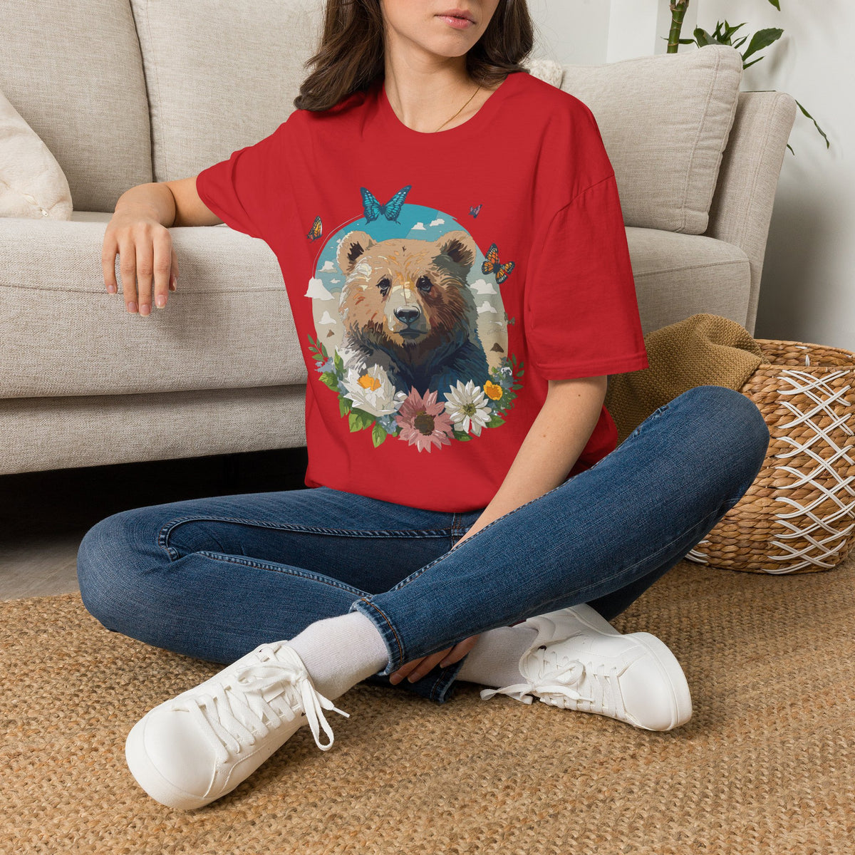 Floral Bear Wildlife Graphic Tee Unisex 100 Cotton Gildan T-Shirt
