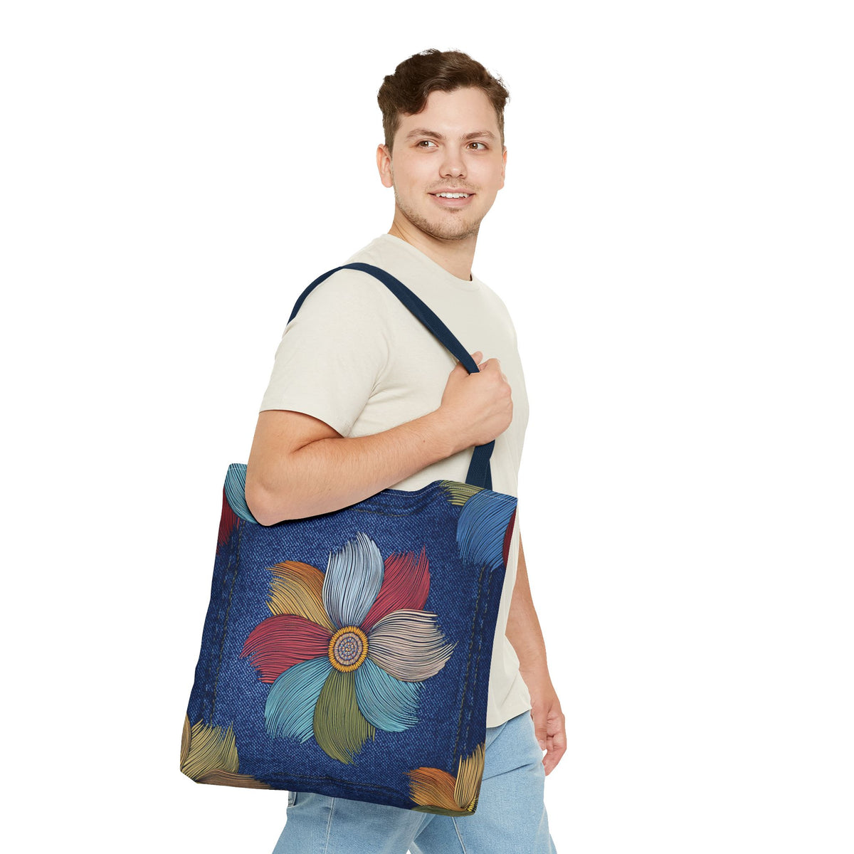 Denim Fabric Imitation Print Unisex Canvas Bag Poly Spun 3 Sizes Tote Bag 159-17
