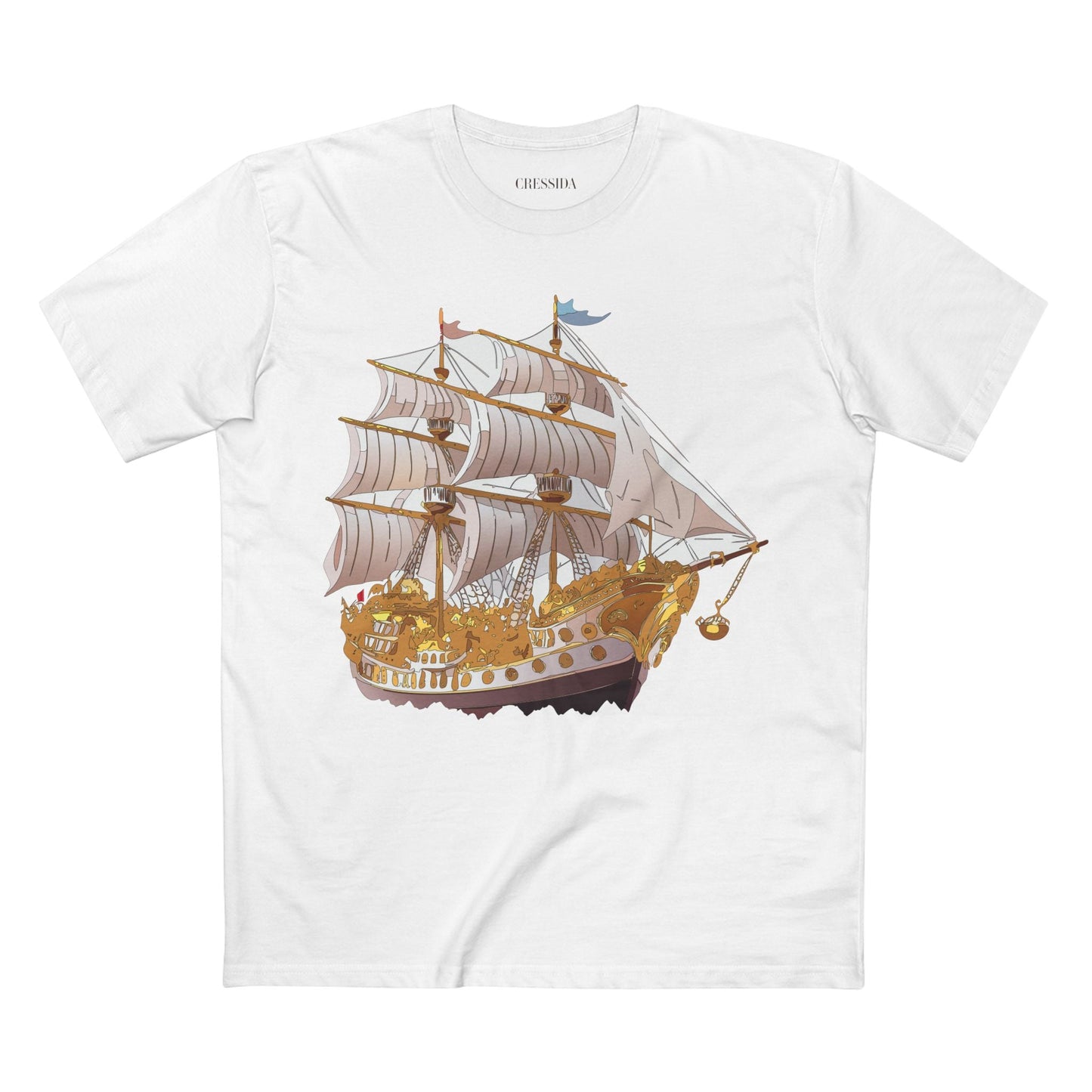 Ship Graphic Unisex 100 Cotton T-Shirt with Gold Frigate Art Design 11
