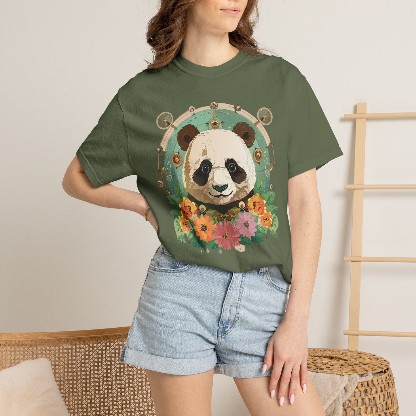 Panda Portrait Graphic T-Shirt Unisex Cotton Floral Animal Art Tee p3
