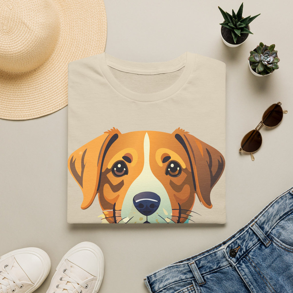 Happy Brown Dog Face T-Shirt | Cute Pet Portrait Tee