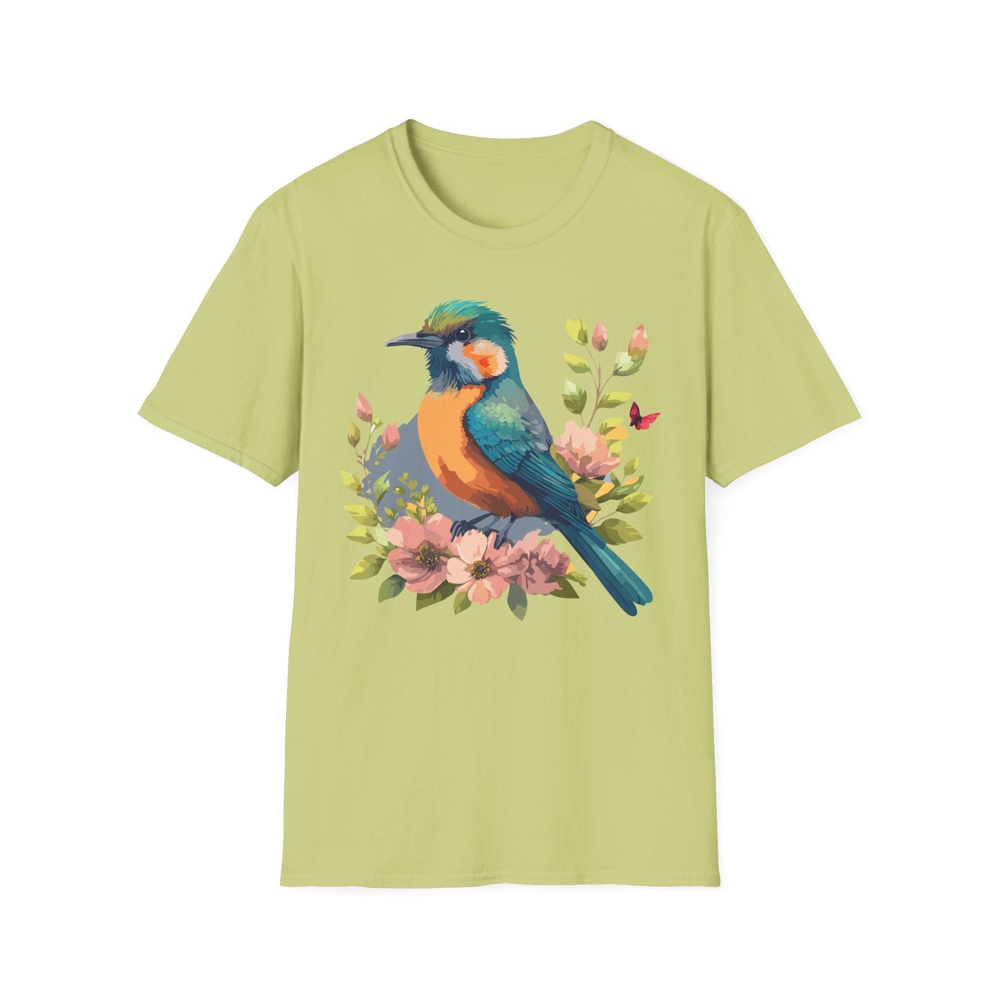 Floral Bird T Shirt Unisex Softstyle Tee 100 Percent Ring Spun Cotton Animal Print