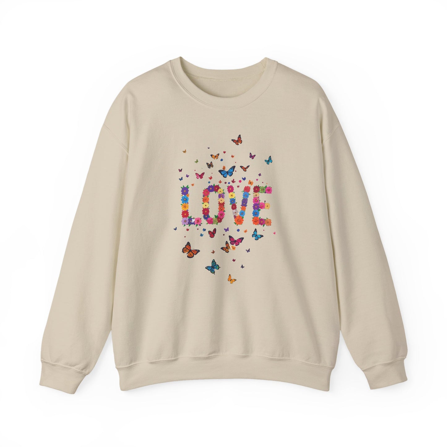 Unisex Floral Love Sweatshirt, Love Floral Sweatshirt, Floral Butterfly Sweatshirt, 50/50 Cotton-Poly Valentine's Day Sweatshirt 06