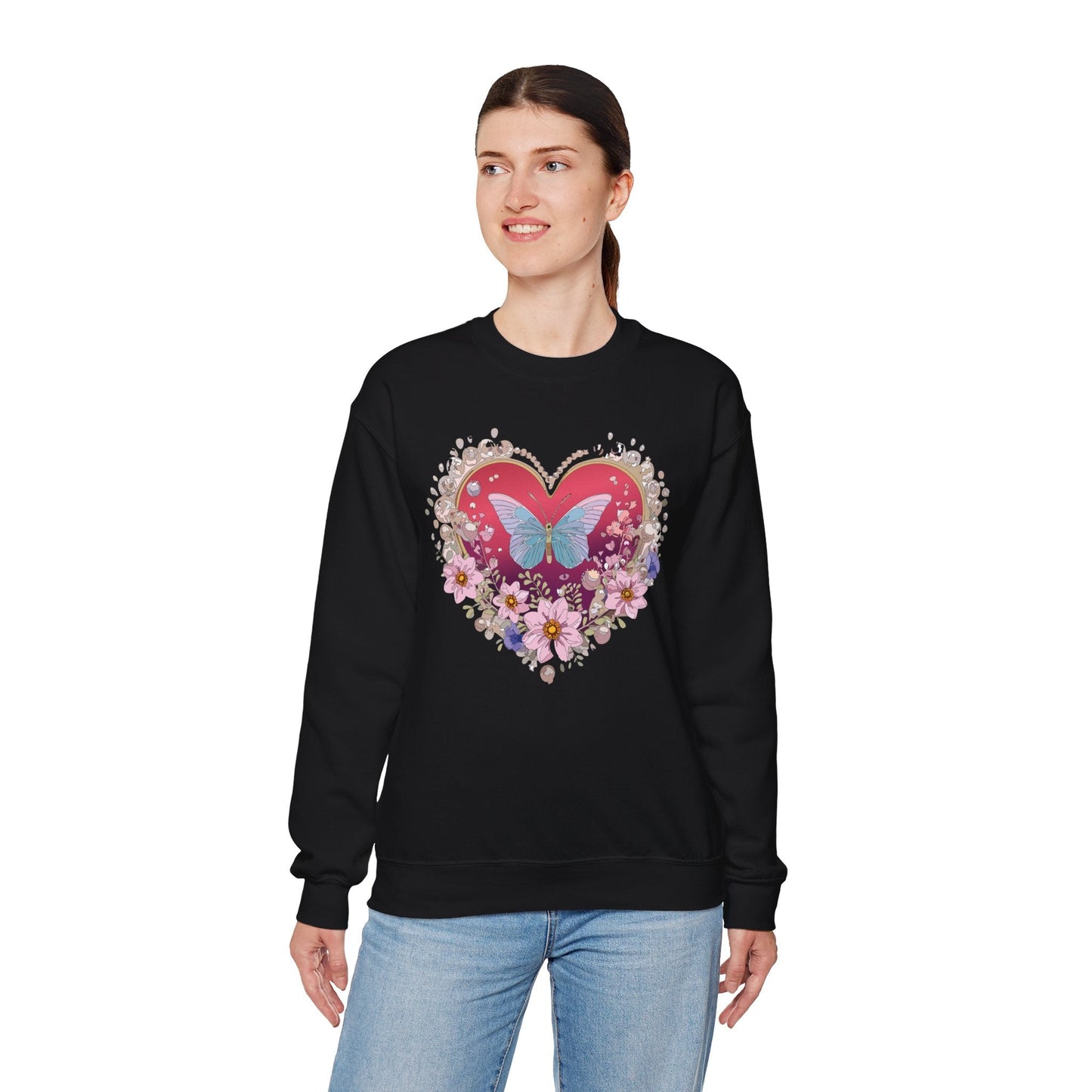 Floral Heart Sweatshirt For Valentines Day Unisex Floral Love Crewneck Sweatshirt