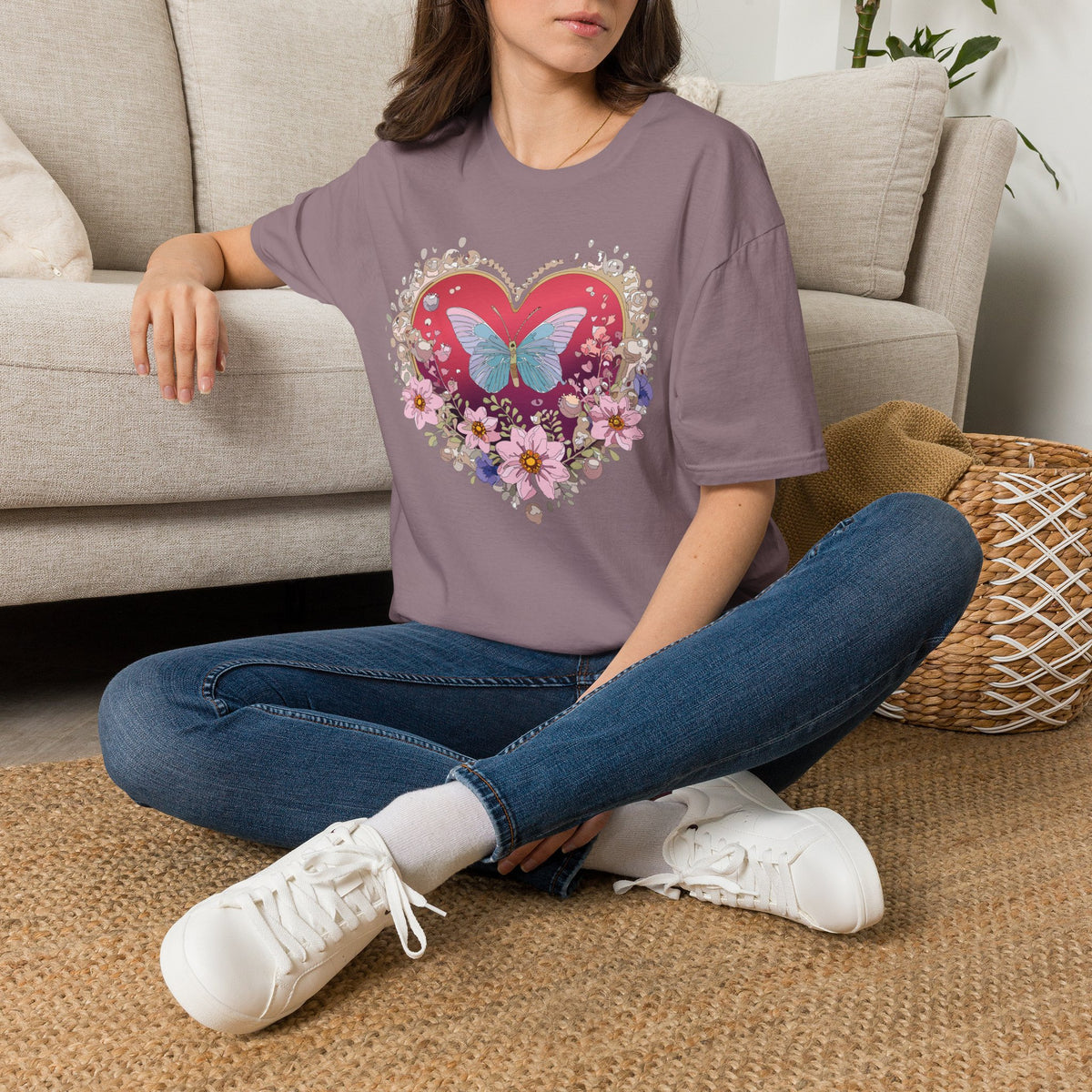 Butterfly Heart Floral Graphic Design Unisex 100 Cotton Gildan T-Shirt