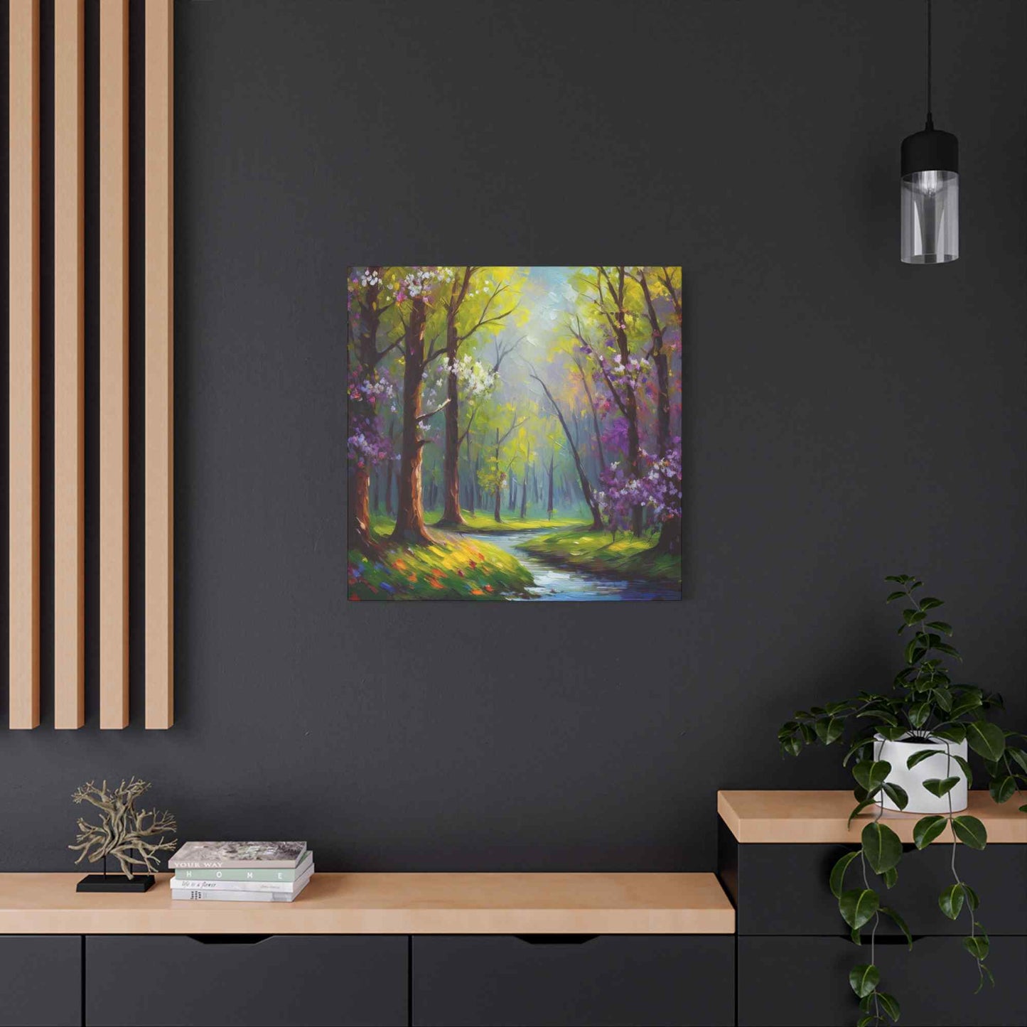 Spring Forest Print Canvas, Oil Paint Print 20x20, 24x24, 30x30, 32x32, 36x36 Art Design Print Pine-Wood Inner Frame MC-97