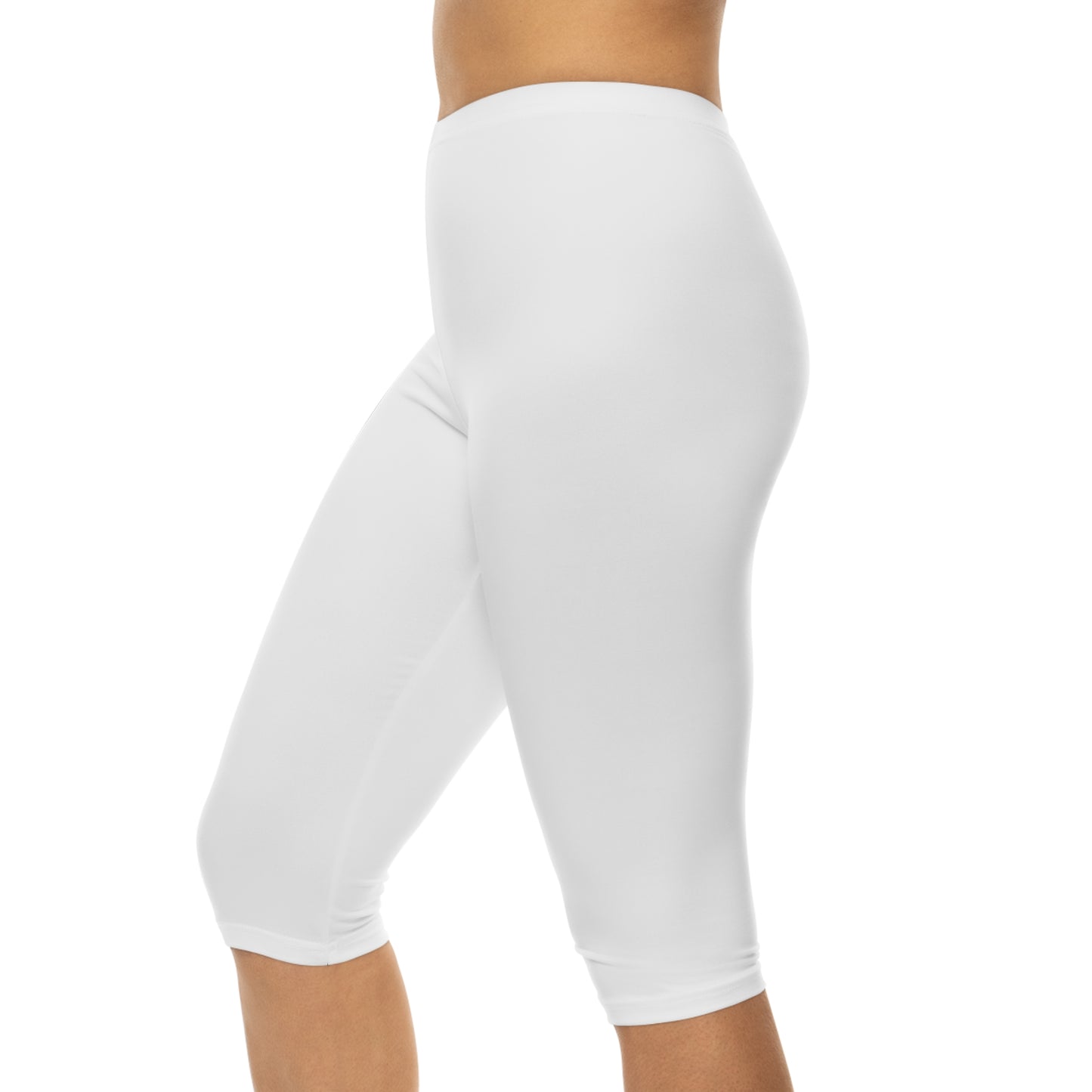 True White Capri Leggings Women's Poly Span Solid Color Casual Stretch Short Pants