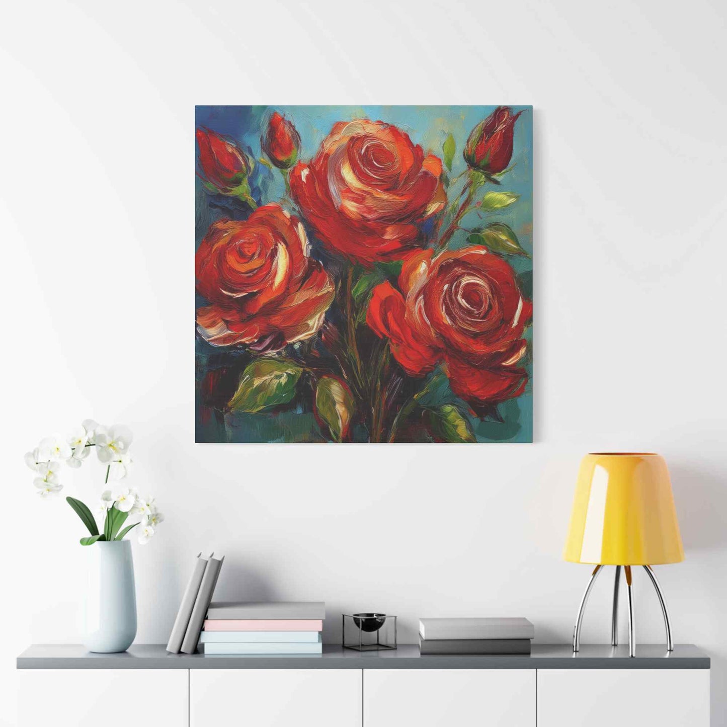 Red Roses Print Canvas, Roses Oil Paint Print 20x20, 24x24, 30x30, 32x32, 36x36, Floral Art Design Print Non-Frame MC-23