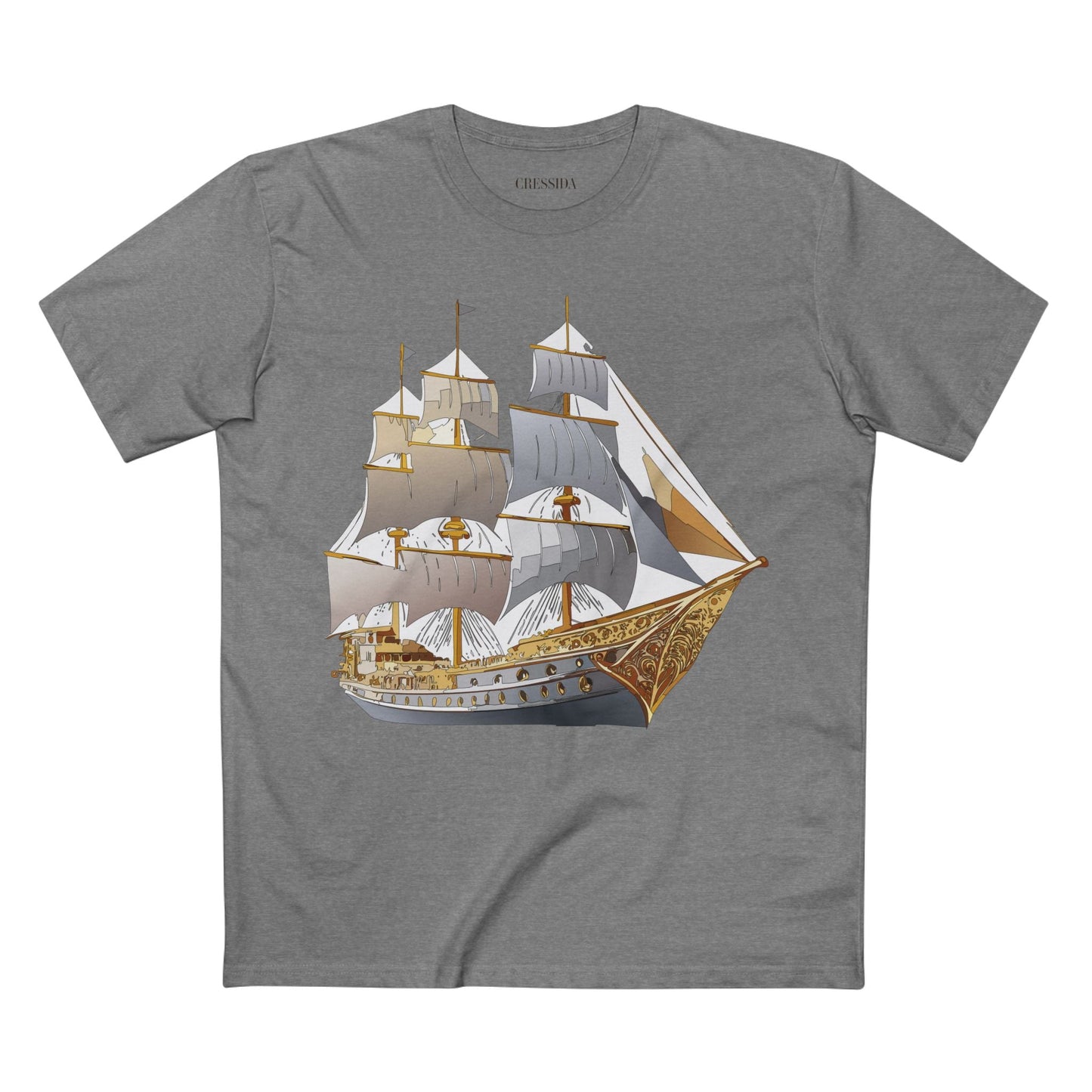 Ship Graphic Unisex 100 Cotton T-Shirt with Gold Frigate Art Design 17