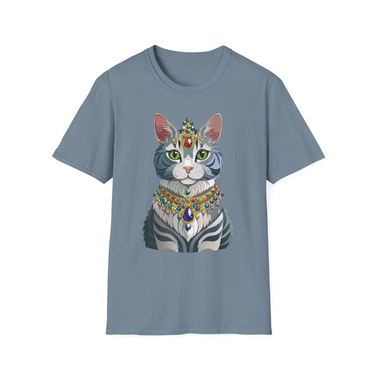 Regal Cat with Jewel Crown T-Shirt | Royal Tabby Illustration
