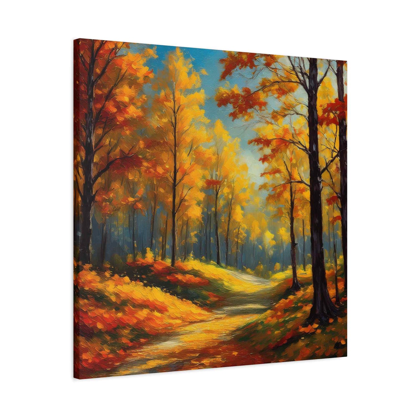 Fall Forest Print Canvas, Oil Paint Print 20x20, 24x24, 30x30, 32x32, 36x36 Art Design Canvas Pine-Wood Inner Frame MC-102