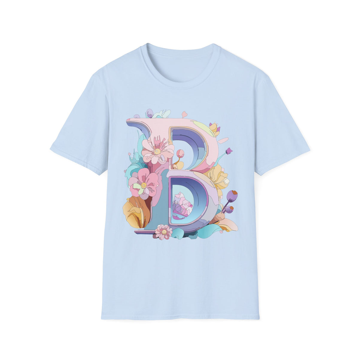 Floral Letter B T-Shirt | Pastel Floral Monogram Tee