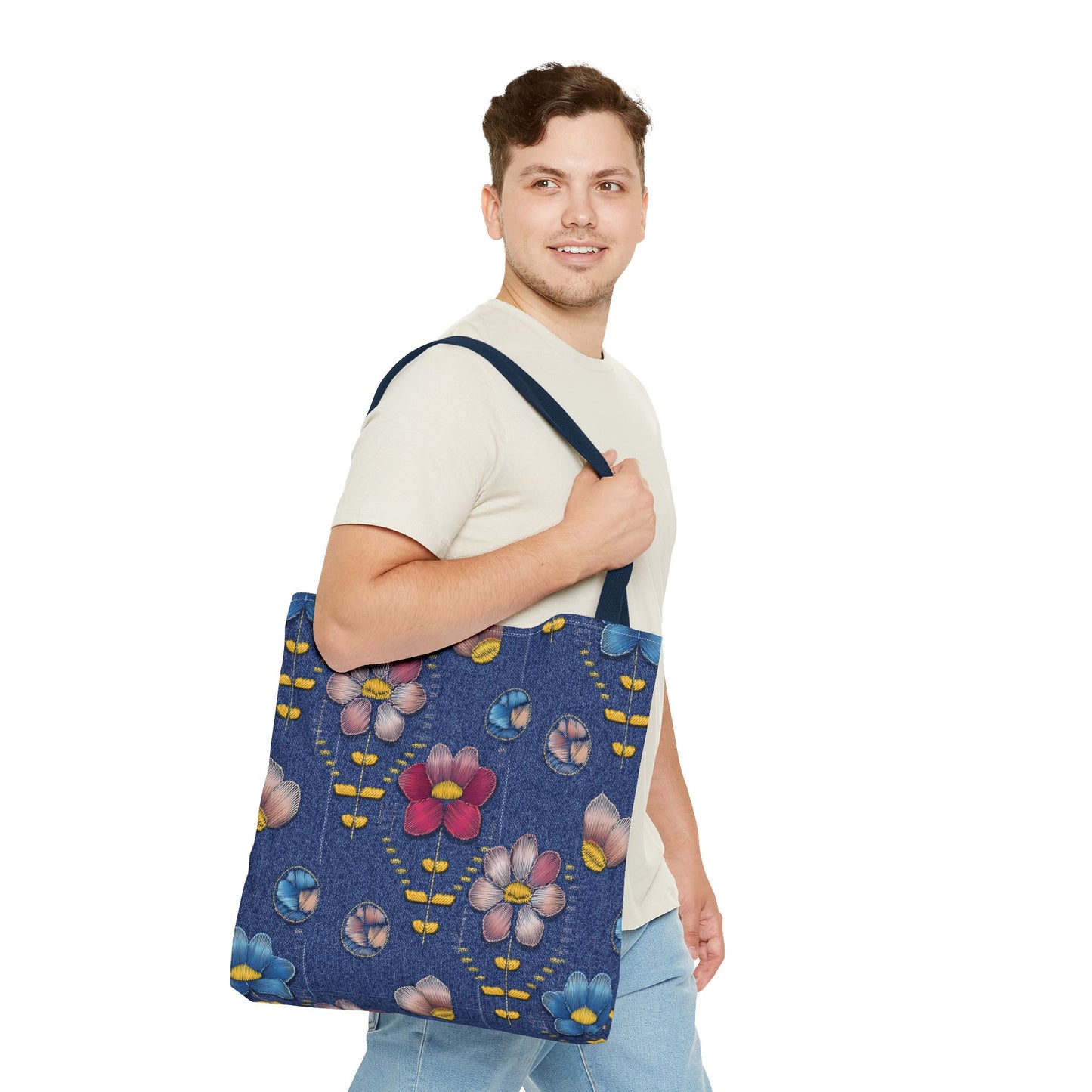 Denim Fabric Imitation Print Unisex Canvas Bag Poly Spun 3 Sizes Tote Bag 174